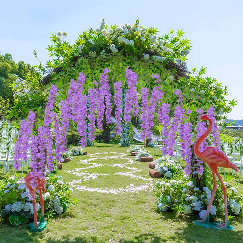 U'Artlines 24 Pack (Total 86.4 Feet) Artificial Fake Wisteria Vine Rattan Hanging Garland Silk Flowers String Home Party Wedding Decor (24, Purple) - Image 4